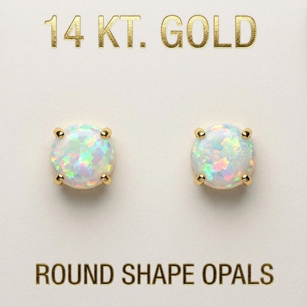 Genuine 1.26 Cts Opal Stud Earrings 14k Yellow Gold